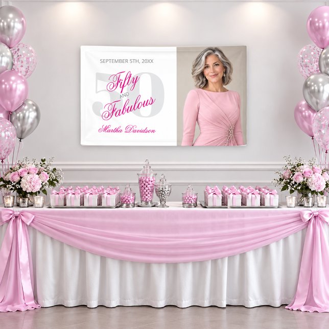 Banderoles Célébration de script rose Fabuleux Fifty (Fabulous Fifty Pink Script Celebration Banner)