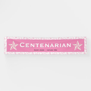 Banderoles "CENTENARIAN" 100e anniversaire Motif rose/blanc