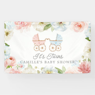 Banderoles C'est Twins Baby shower Blue Rose Floral Welcome