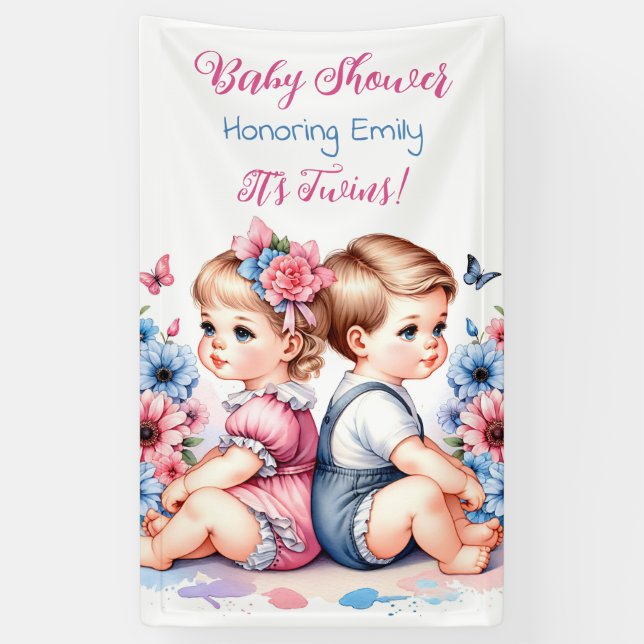 Banderoles C'est Twins ! Baby shower personnalisé (Vertical)