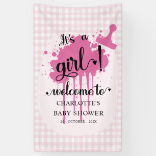 Banderoles C'est un Baby shower En vichy rose Girl Cute Paste