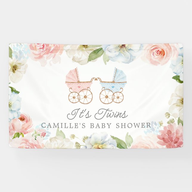 Banderoles C'est une fête pour les jumeaux Baby Shower Bleu R (Horizontal)