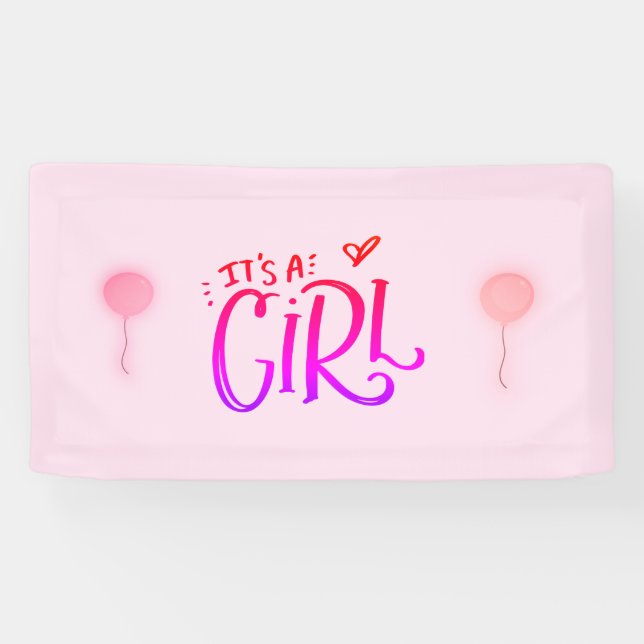 Banderoles C'est une fille avec des ballons roses (Horizontal)