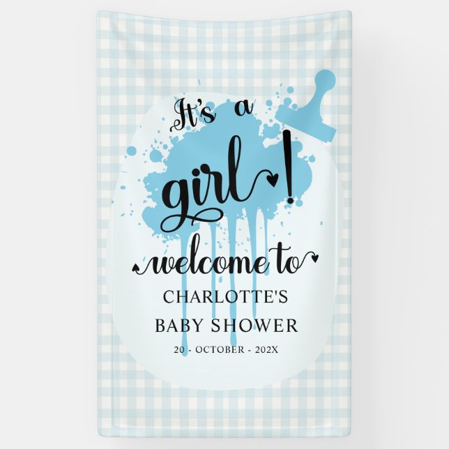 Banderoles C'est une fille Douce Pastel Bleu Vichy Baby Showe (Vertical)