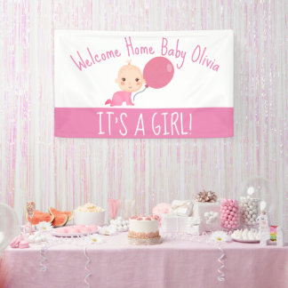 Banderoles C'est une fille rose ballon Bienvenue à la maison