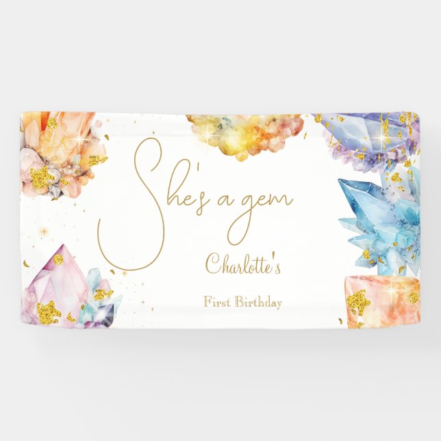 Banderoles C'est une Gem Birthday Crystals Girl'aquarelle (Horizontal)
