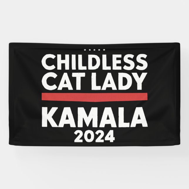 Banderoles Cette dame au chat sans enfant vote Kamala 2024 (Horizontal)