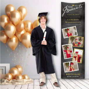 Banderoles Chalkboard Script élégant 5 Photo Graduation Party