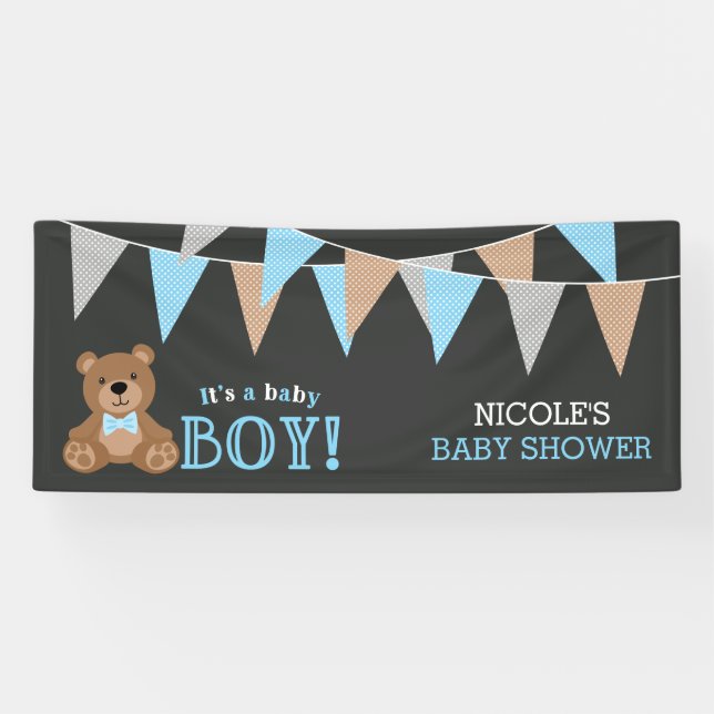 Banderoles Chalkboard Teddy Bear Baby shower garçon (Horizontal)