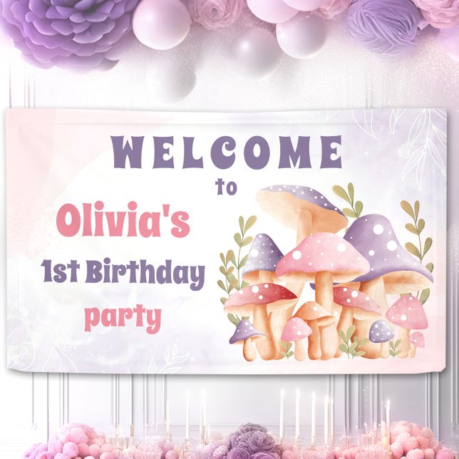 Banderoles Champignons violets roses automne 1er anniversaire (Pink Purple Mushrooms Fall 1st Birthday Banner)