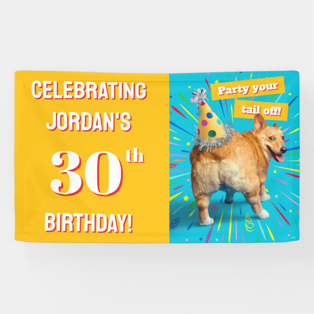 Banderoles Chapeau d'anniversaire Corgi Butt (Horizontal)