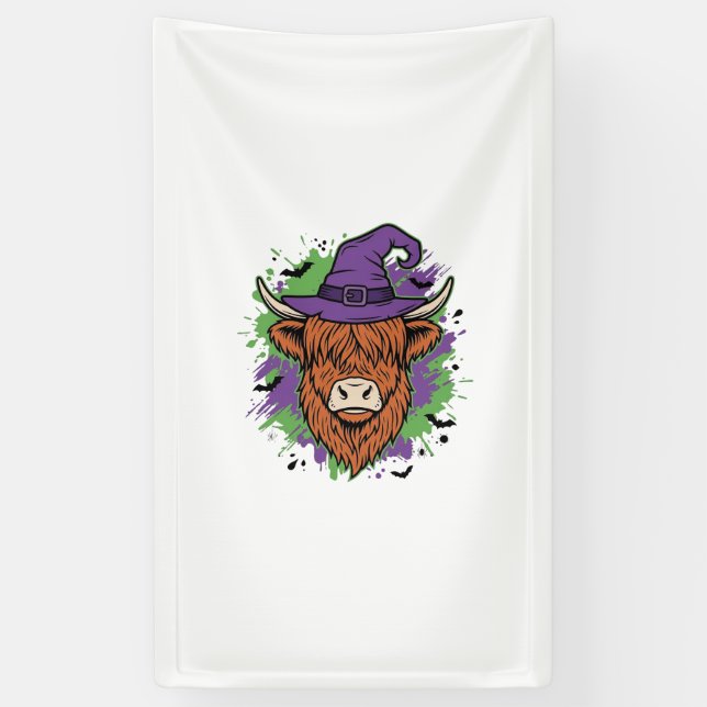 Banderoles Chapeau de sorcière de vache des Highlands Hallowe (Vertical)