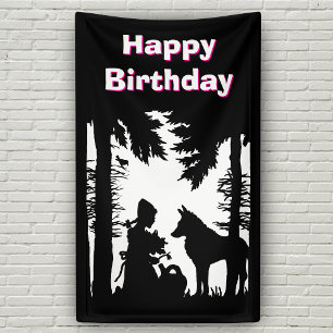 Banderoles Chaperon Rouge Loup Bois Noir Blanc Anniversaire