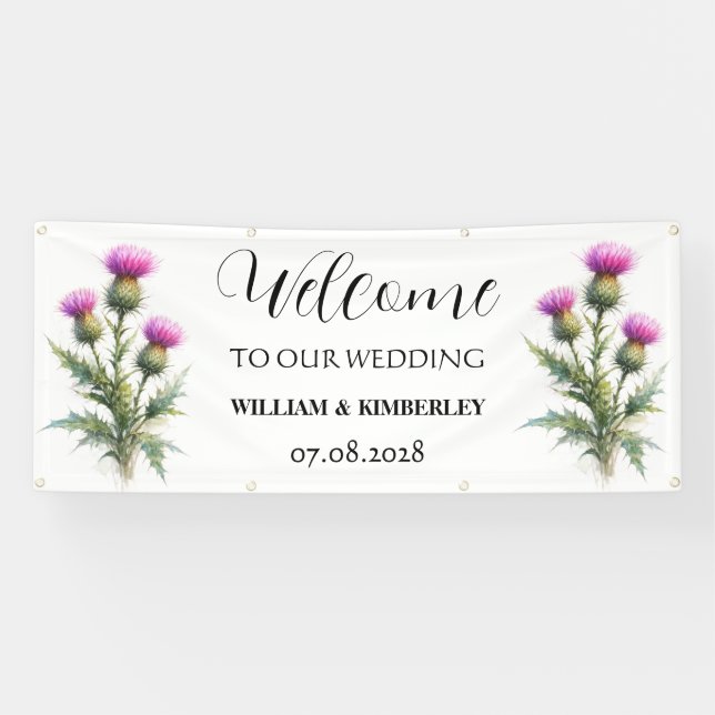 Banderoles Chardon Écosse Fleurs Rustique Élégant Mariage (Horizontal)