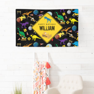 Banderoles Chariots de construction Dinosaures dans l'espace