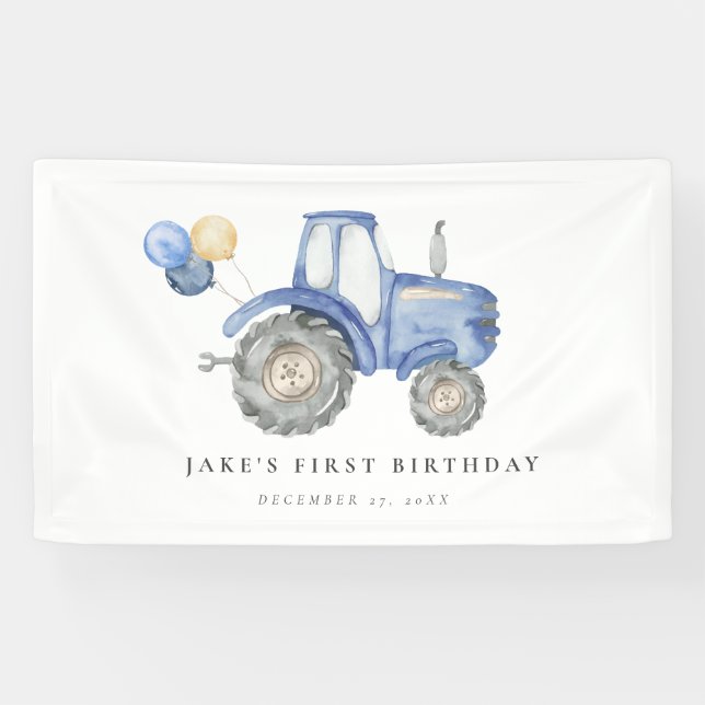 Banderoles Charming Blue Tractor Anniversaire (Horizontal)