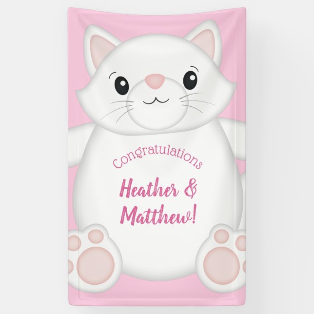 Banderoles Chat Baby shower Kitty Rose (Vertical)