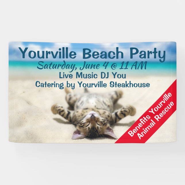 Banderoles Chat bronzage à la plage (Horizontal)