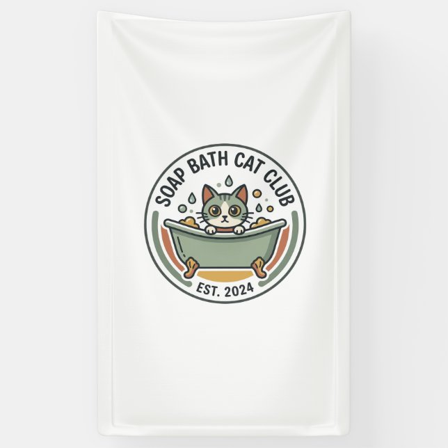 Banderoles Chat de bain savon POD Art Vector - Club Chat de B (Vertical)