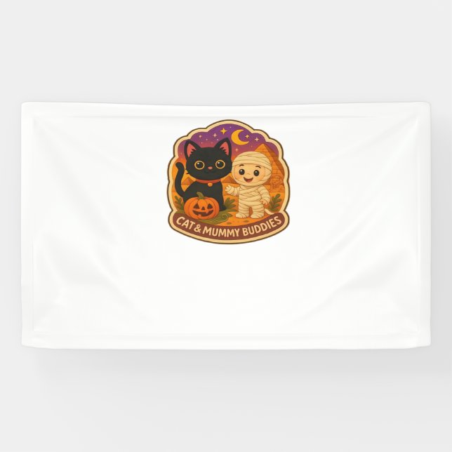 Banderoles Chat d'Halloween mignonne et broderie maman Stic P (Horizontal)
