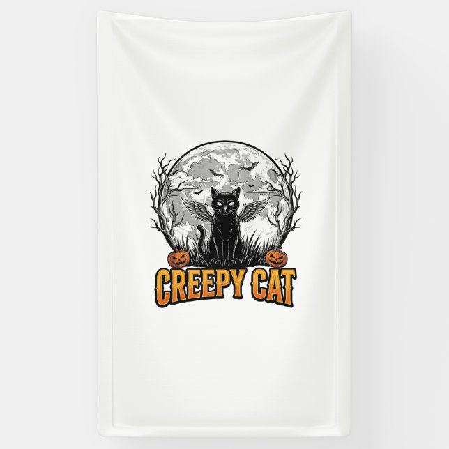Banderoles Chat effrayant Halloween Dessin de gravure vintage (Vertical)