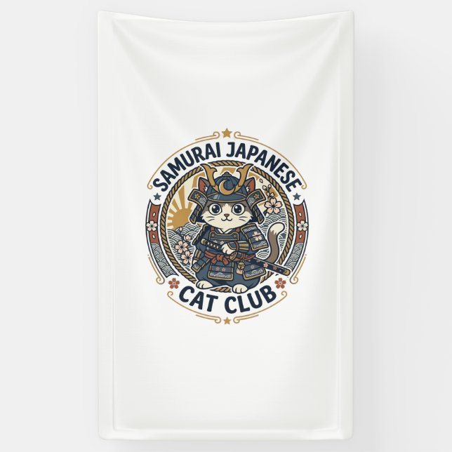 Banderoles Chat japonais samouraï Art vectoriel POD - Samoura (Vertical)