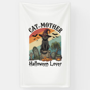 Banderoles Chat Mère Halloween Amant Chapeau de Sorcière Noir