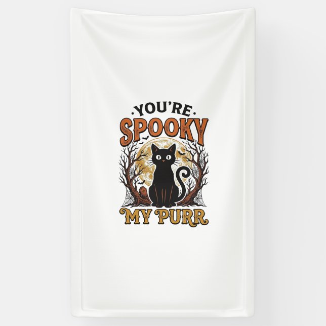 Banderoles Chat Noir Effrayant Pun Halloween Gravure Vintage  (Vertical)