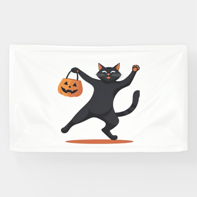 Banderoles Chat noir grognant à la bash d'Halloween, balançan (Horizontal)