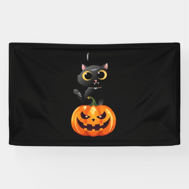 Banderoles Chat noir Halloween Design - Art Citrouille Éffray (Horizontal)