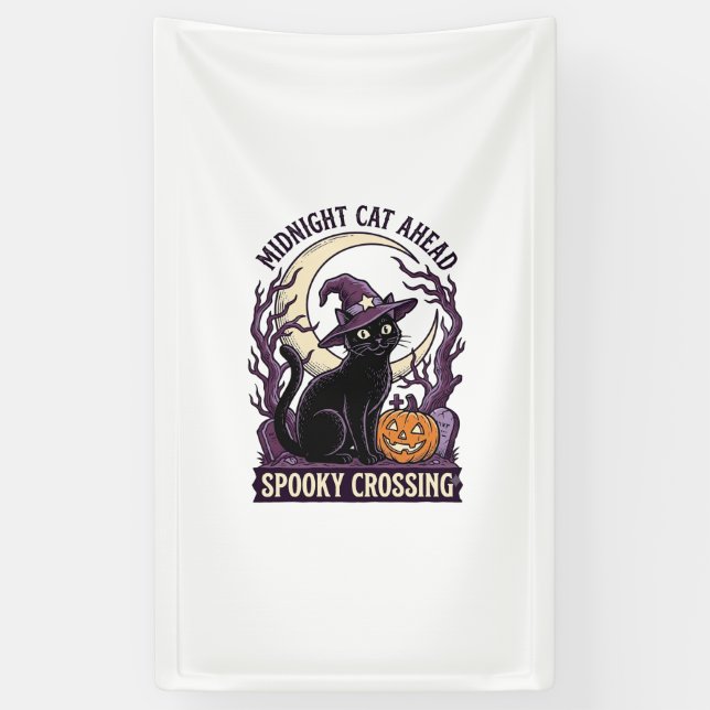 Banderoles Chat Noir Halloween Gravure Vintage Chat Citrouill (Vertical)