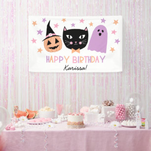Banderoles Chat noir mignon Halloween Nom anniversaire Banniè