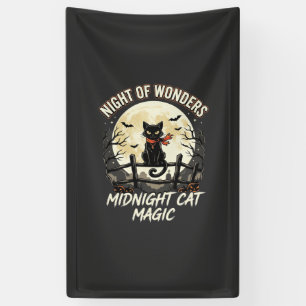 Banderoles Chat noir sous la lumière de la lune d'Halloween