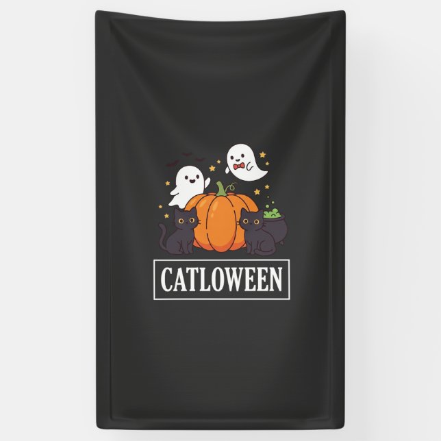 Banderoles Chatloween Drôle de conception de chat fantôme Hal (Vertical)