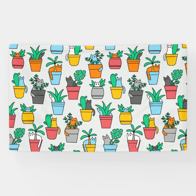 Banderoles Chats dans les pots à fleurs (Horizontal)