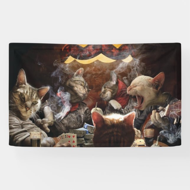 Banderoles Chats jouant au poker (Horizontal)