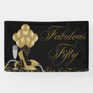 Banderoles Chaussure à talon haut perles d'or noir 50e annive