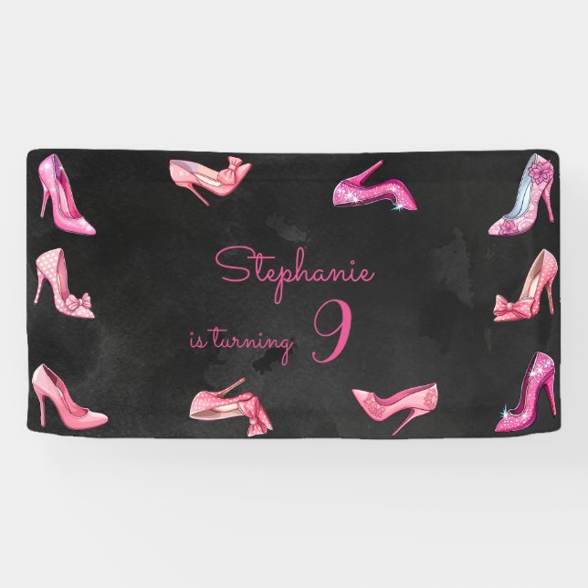 Banderoles Chaussure à talon rose poupée fille fête d'anniver (Horizontal)