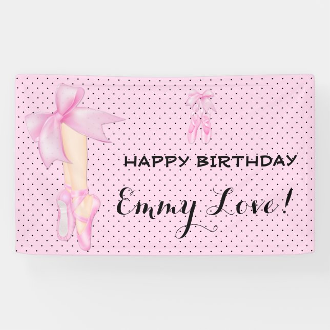 Banderoles Chaussures de ballet Bow rose et noir Polka point (Horizontal)