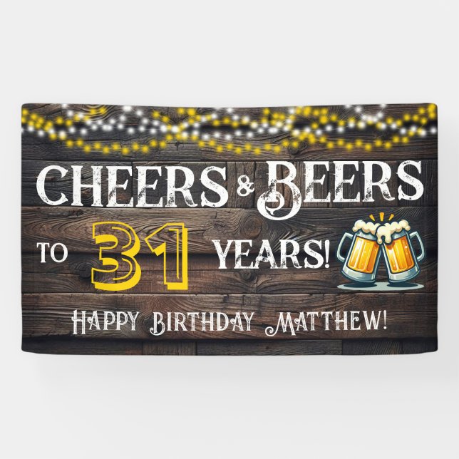 Banderoles Cheers and Beers to 31 Years Birthday Party Banner (Horizontal)