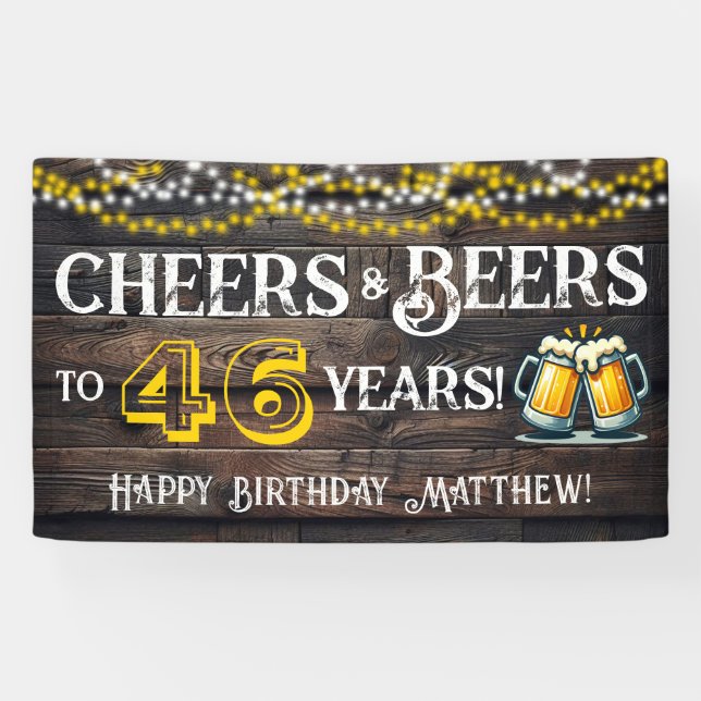 Banderoles Cheers and Beers to 46 Years Birthday Party Banner (Horizontal)