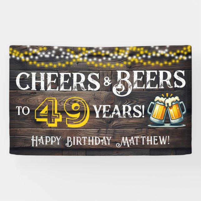Banderoles Cheers and Beers to 49 Years Birthday Party Banner (Horizontal)