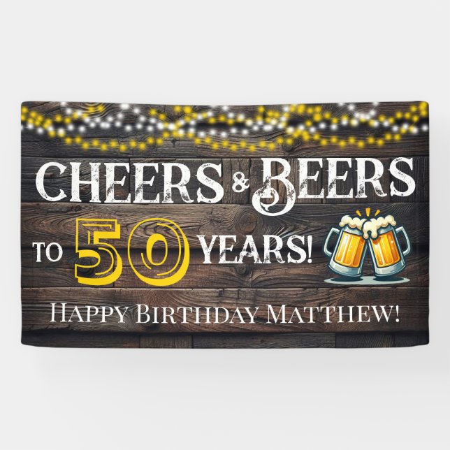 Banderoles Cheers and Beers to 50 Years Birthday Party Banner (Horizontal)