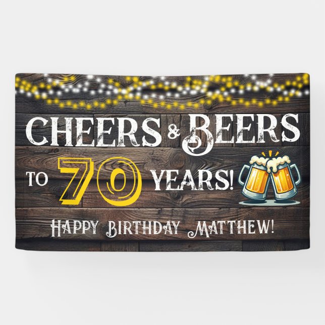 Banderoles Cheers and Beers to 70 Years Birthday Party Banner (Horizontal)