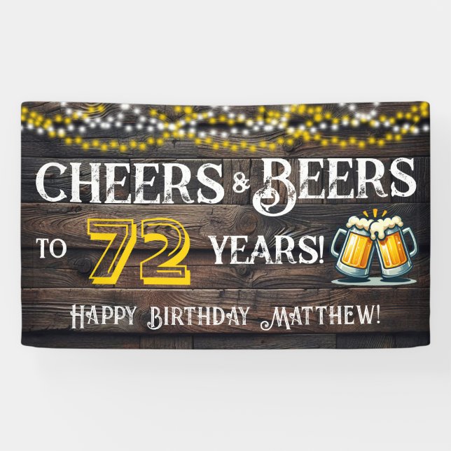 Banderoles Cheers and Beers to 72 Years Birthday Party Banner (Horizontal)