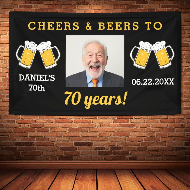 Banderoles Cheers & Beers 70 Anniversaire Photo Keepsaké (Créateur téléchargé)