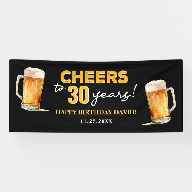 Banderoles Cheers & Beers Mens Funny 30th Birthday (Horizontal)
