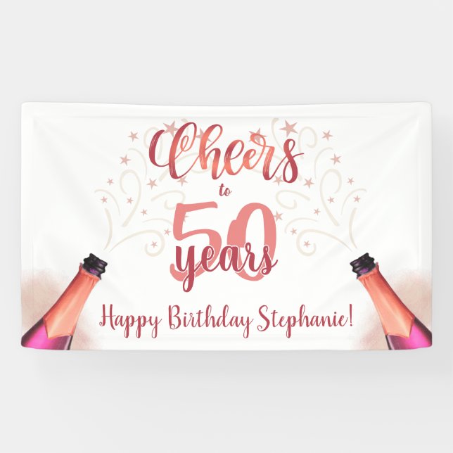 Banderoles CHEERS D'Anniversaire À # ANNÉES Rose Gold Script (Horizontal)