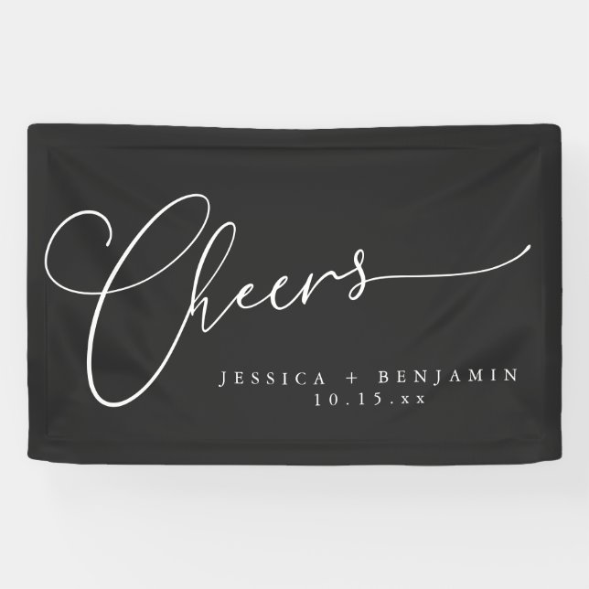 Banderoles Cheers Minimalist Black Script Elegant Wedding  (Horizontal)