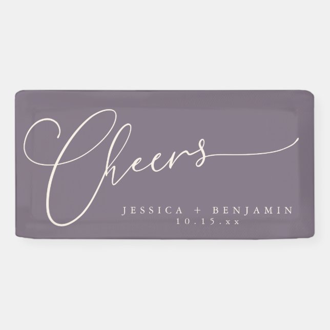 Banderoles Cheers Minimalist Plum Script Elegant Wedding  (Horizontal)